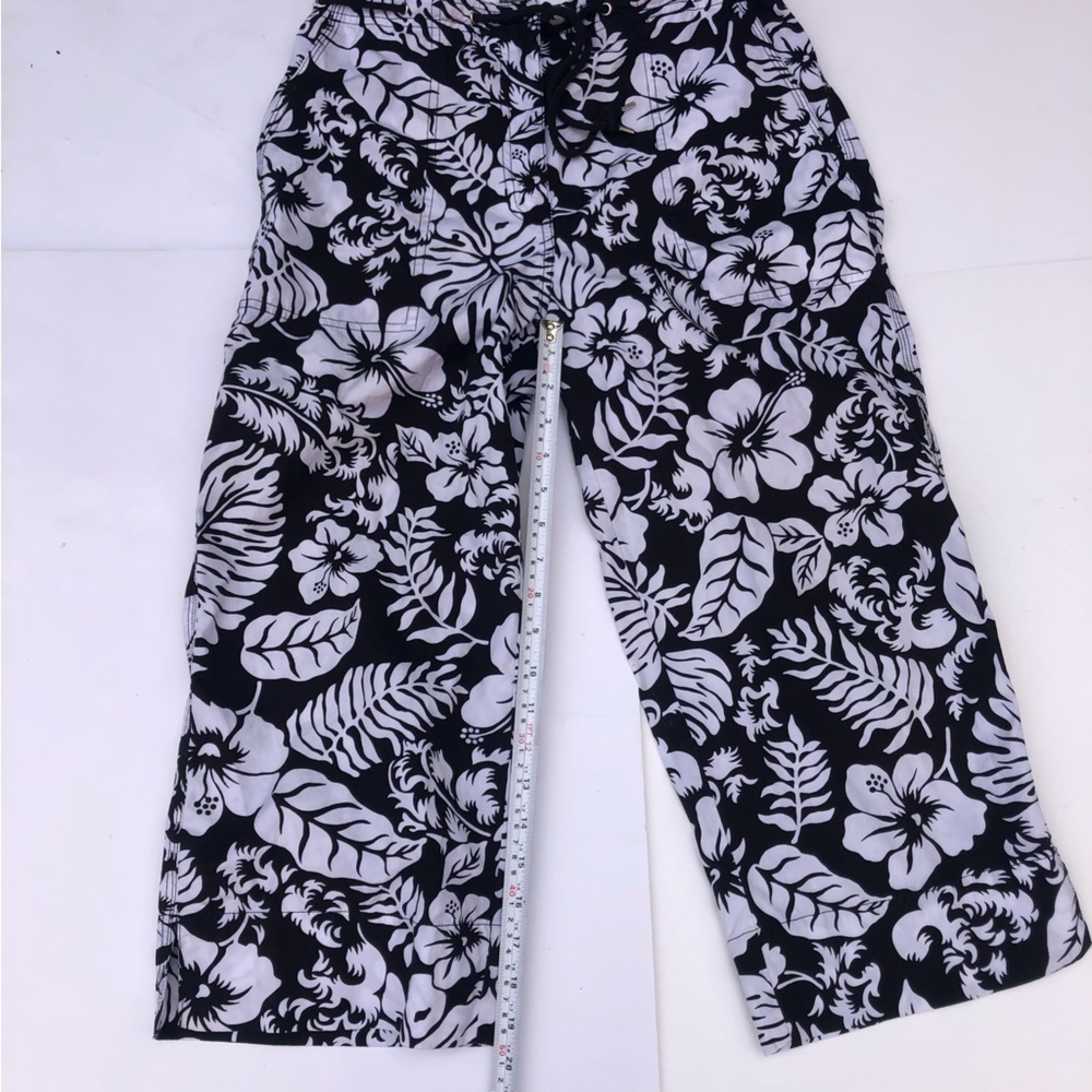Ralph Lauren Vintage 90s Floral tropical Print Capri Pant white black - Picture 4 of 9